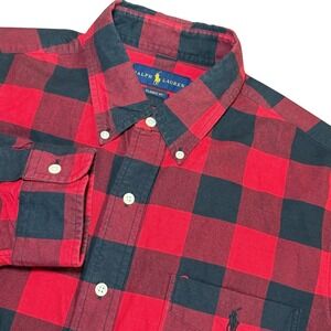Ralph Lauren Mens Large Classic Fit Buffalo Check Shirt Red Black Long Sleeve